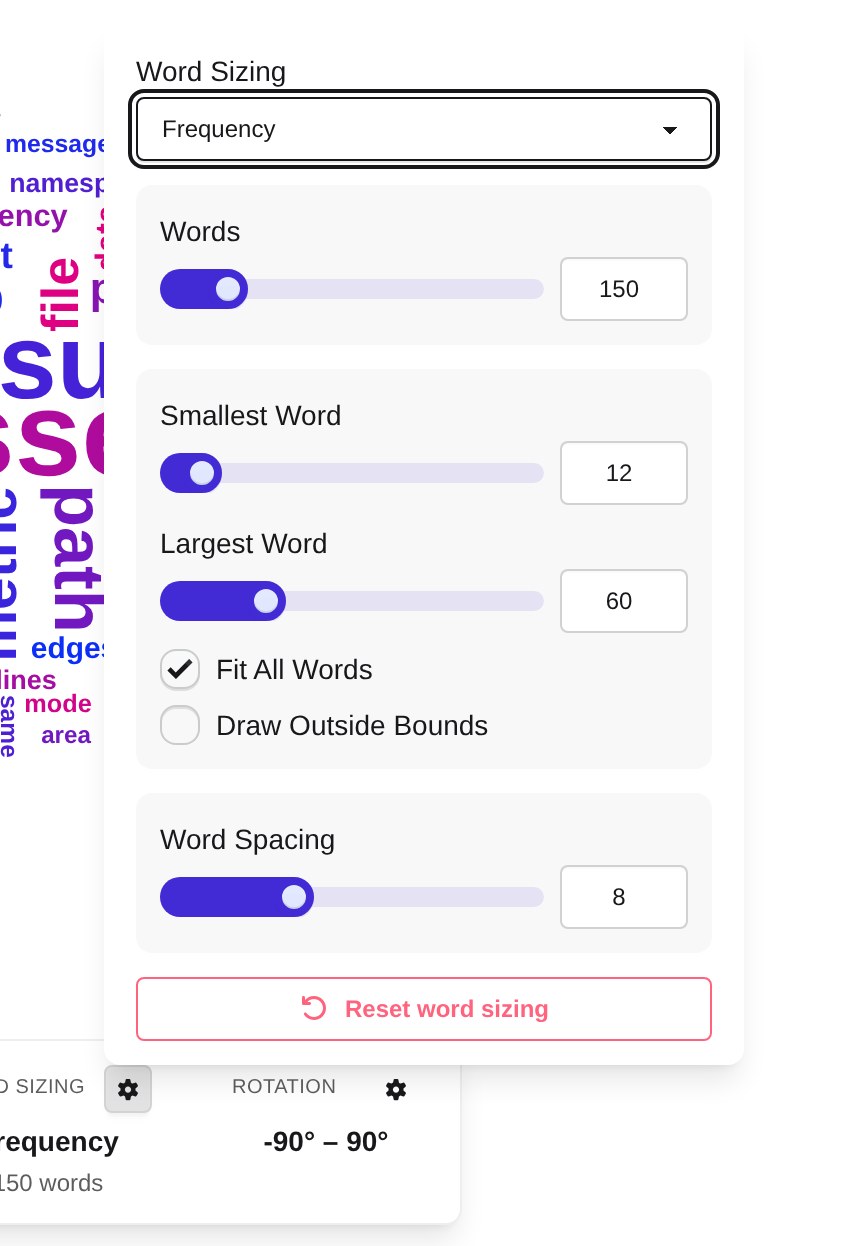 The Word Sizing settings