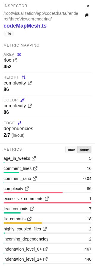 The Inspector with the range toggle active