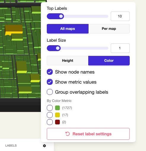 Labels settings popover