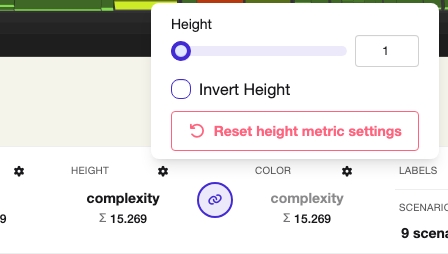 The Height metric settings popover